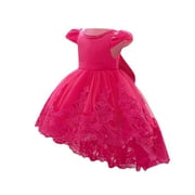 Mikilon Girls Christmas Dress Size 1-8 Years Solid Color Asymmetrical Princess Dress Stylish Playful Dress Long Sleeve Bow Tied Dressy Clothes